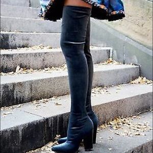 Zara Blue Velvet Over the knee boot EUC